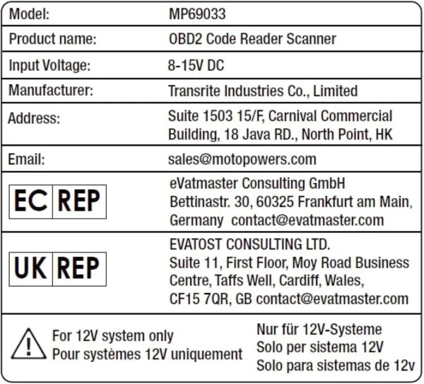 MOTOPOWER MP69033 Car OBD2 Scanner Code Reader Engine Fault Scanner - Image 8