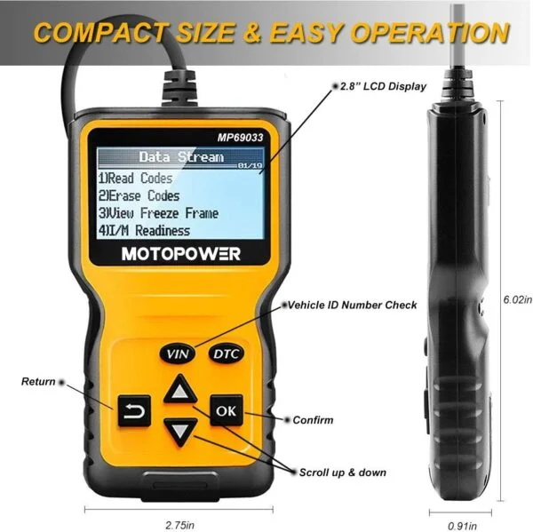 MOTOPOWER MP69033 Car OBD2 Scanner Code Reader Engine Fault Scanner - Image 5