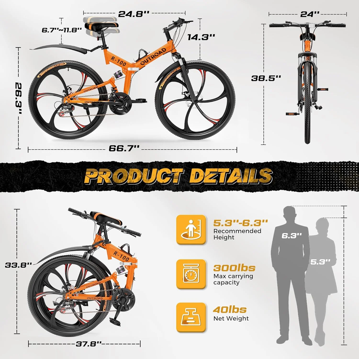 Outroad R100 Folding Mountain Bike - Image 3