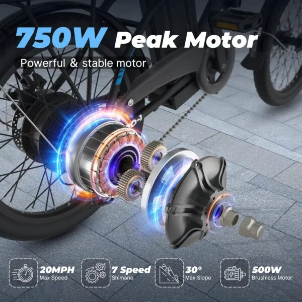 Electric Bike - Peak 750W Folding Ebike for Adults Up to 40 Miles - Image 2