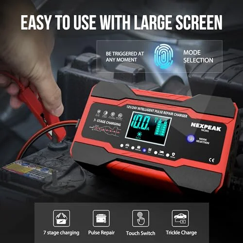 10-Amp Smart Fully Automatic Battery Charger, 12V and 24V, Maintainer Trickle Charger - Image 4