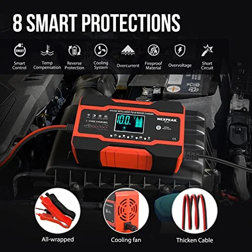 10-Amp Smart Fully Automatic Battery Charger, 12V and 24V, Maintainer Trickle Charger - Image 5