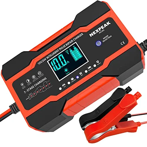 10-Amp Smart Fully Automatic Battery Charger, 12V and 24V, Maintainer Trickle Charger